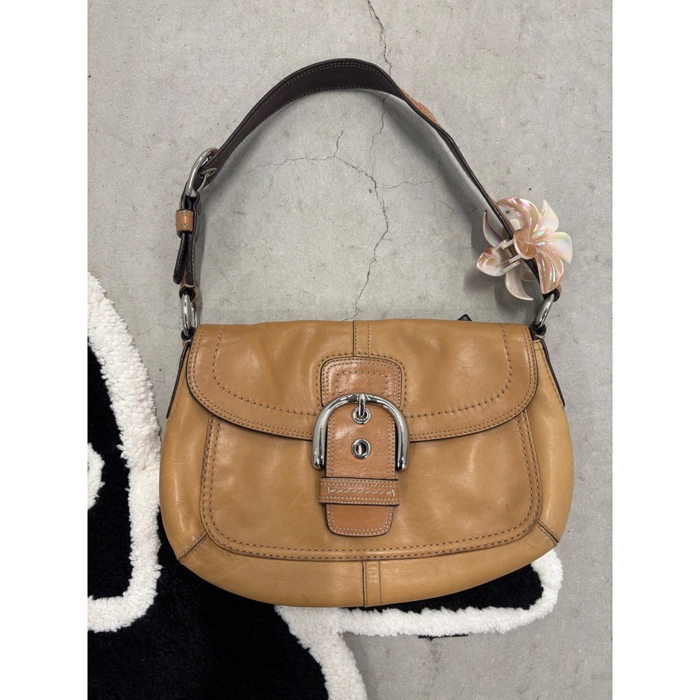 Coach Soho Buckle Flap Tan Leather Shoulder Bag F13105 Brown Silver Hardware
